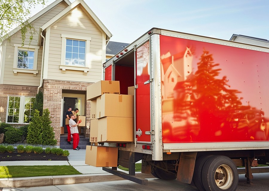 Packed moving truck ready for cross-country transport