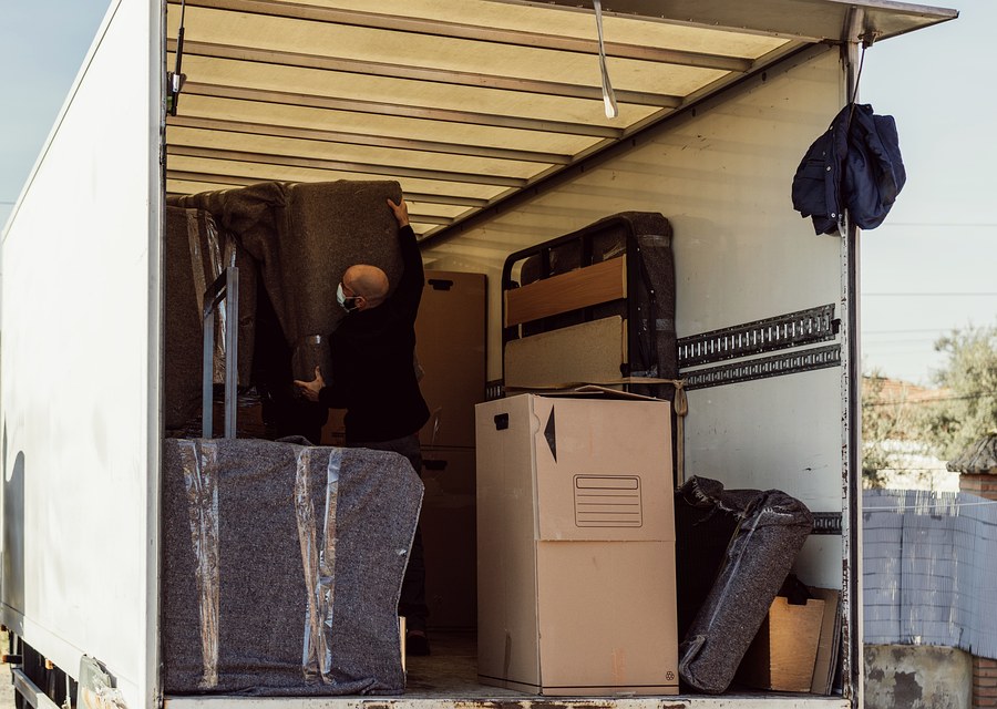Packed moving truck ready for cross-country transport