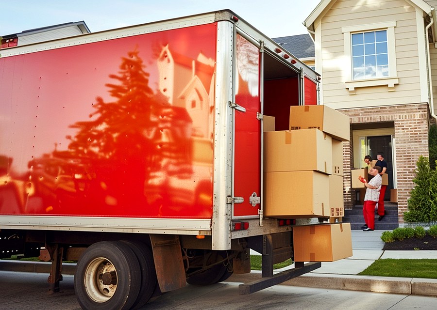 Packed moving truck ready for cross-country transport