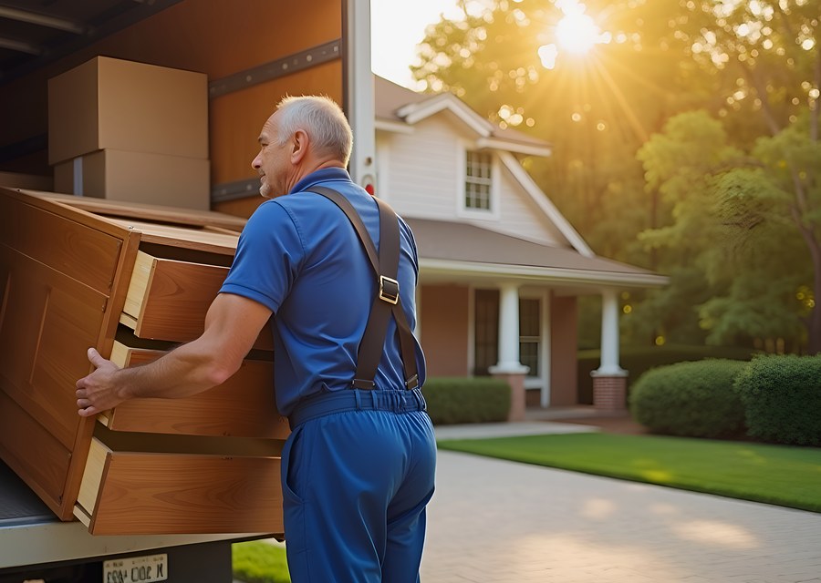 Packed moving truck ready for cross-country transport