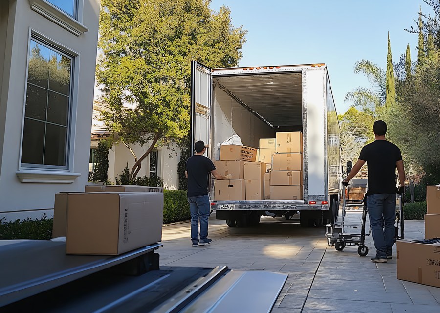 Packed moving truck ready for cross-country transport