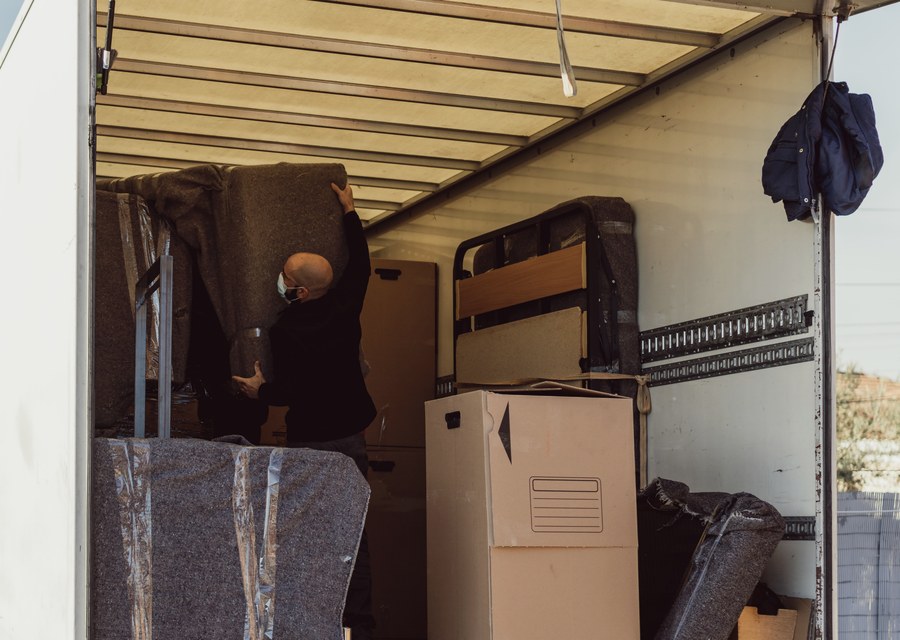 Packed moving truck ready for cross-country transport