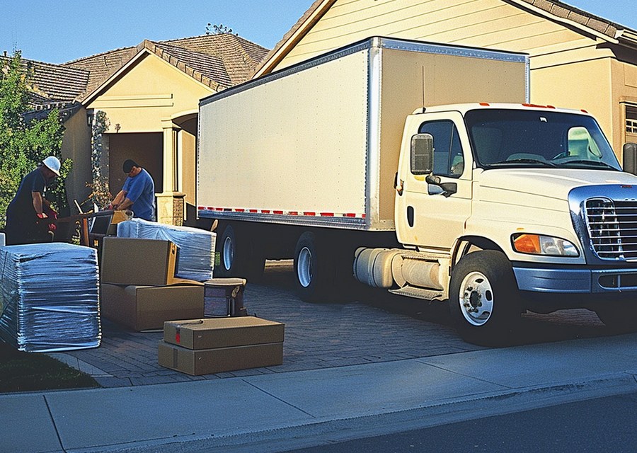 Packed moving truck ready for cross-country transport