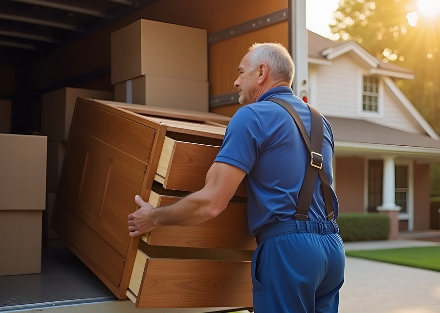 Packed moving truck ready for cross-country transport