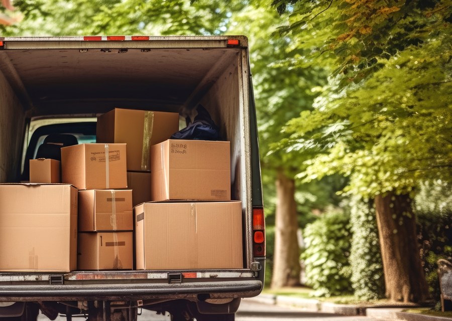 Packed moving truck ready for cross-country transport