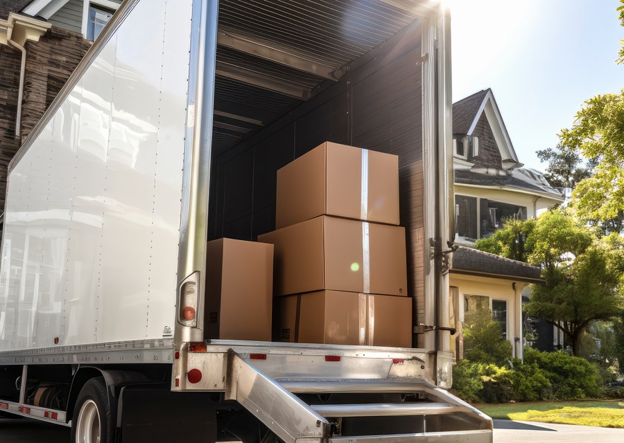 Packed moving truck ready for cross-country transport
