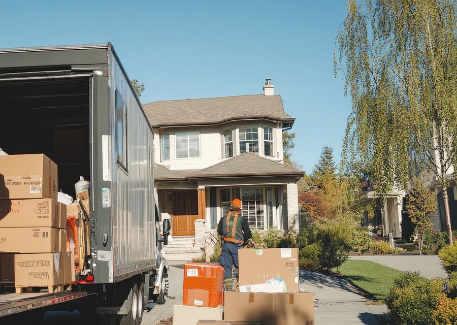 Packed moving truck ready for cross-country transport