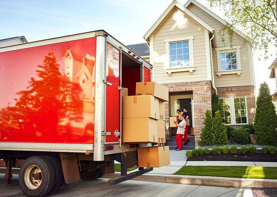 Packed moving truck ready for cross-country transport
