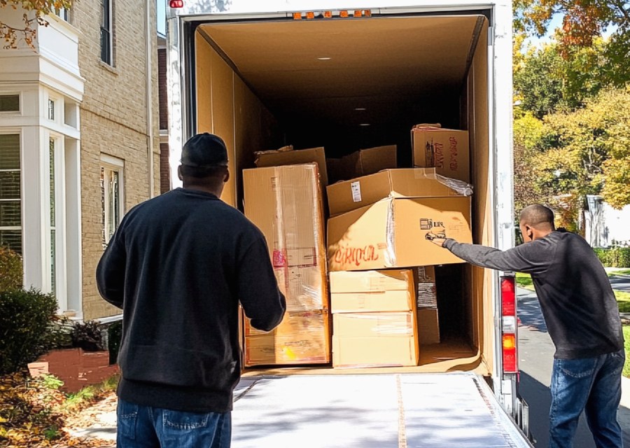 Packed moving truck ready for cross-country transport