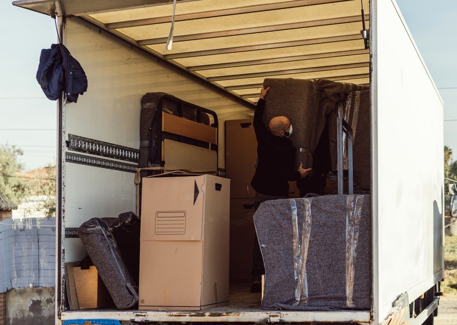 Packed moving truck ready for cross-country transport
