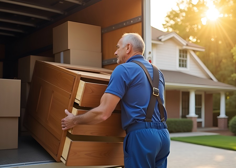 Packed moving truck ready for cross-country transport