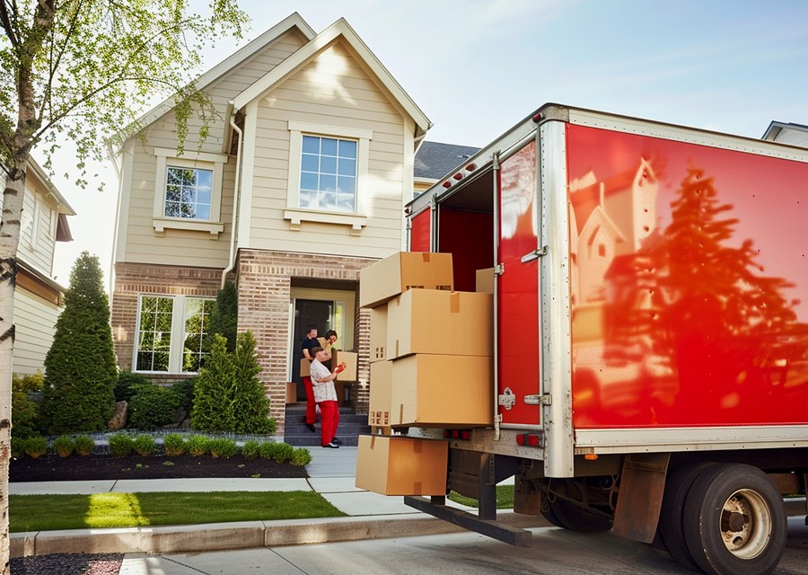 Packed moving truck ready for cross-country transport