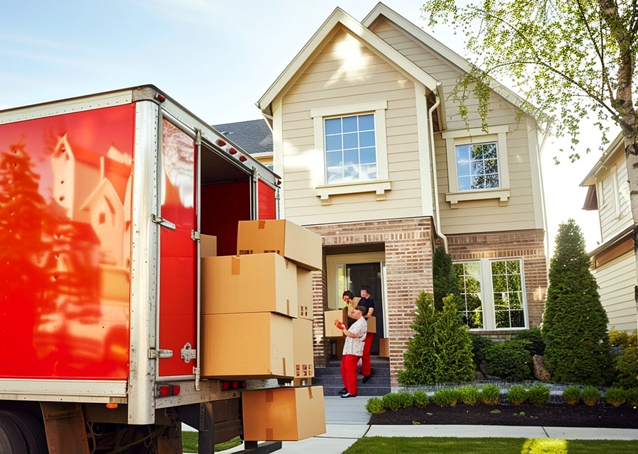 Packed moving truck ready for cross-country transport