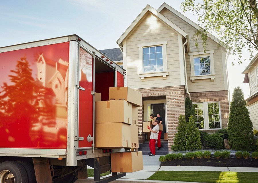 Packed moving truck ready for cross-country transport