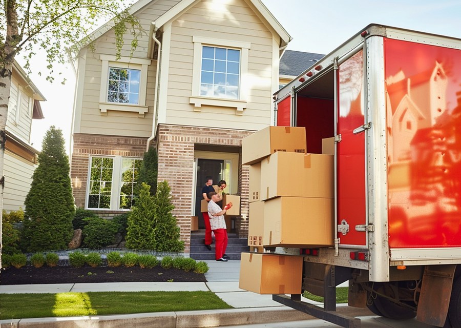 Packed moving truck ready for cross-country transport