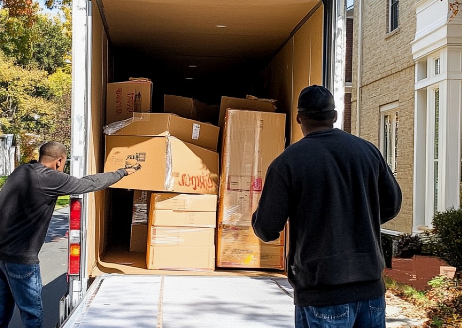 Packed moving truck ready for cross-country transport