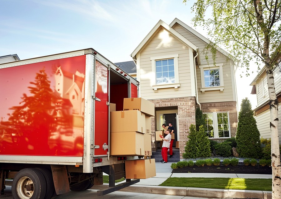 Packed moving truck ready for cross-country transport