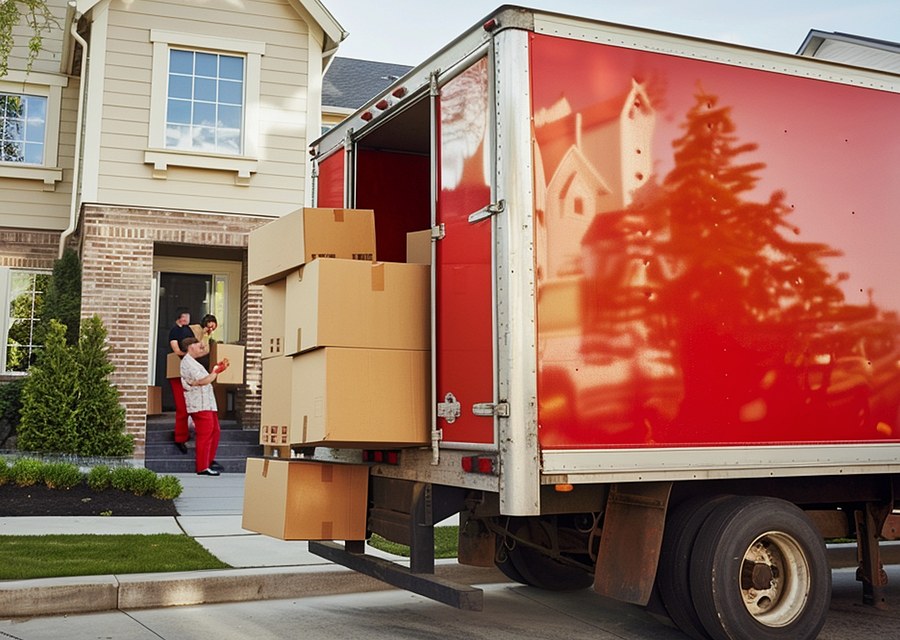 Packed moving truck ready for cross-country transport