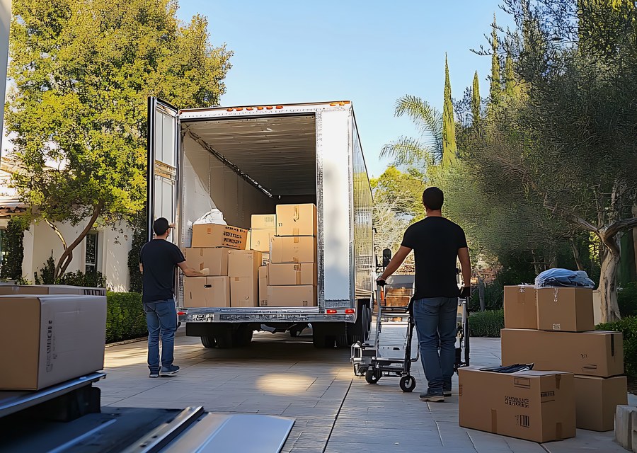 Packed moving truck ready for cross-country transport