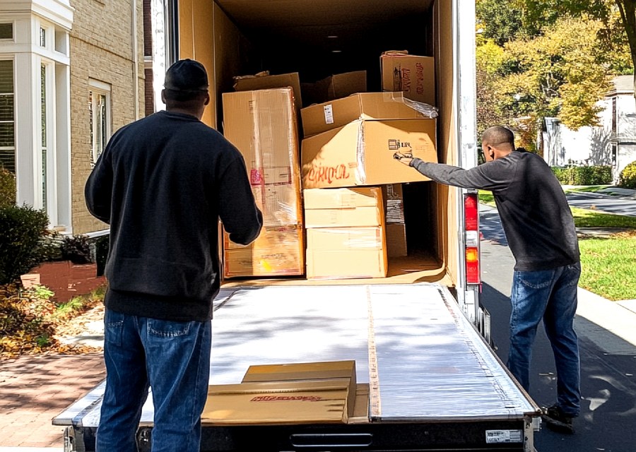 Packed moving truck ready for cross-country transport