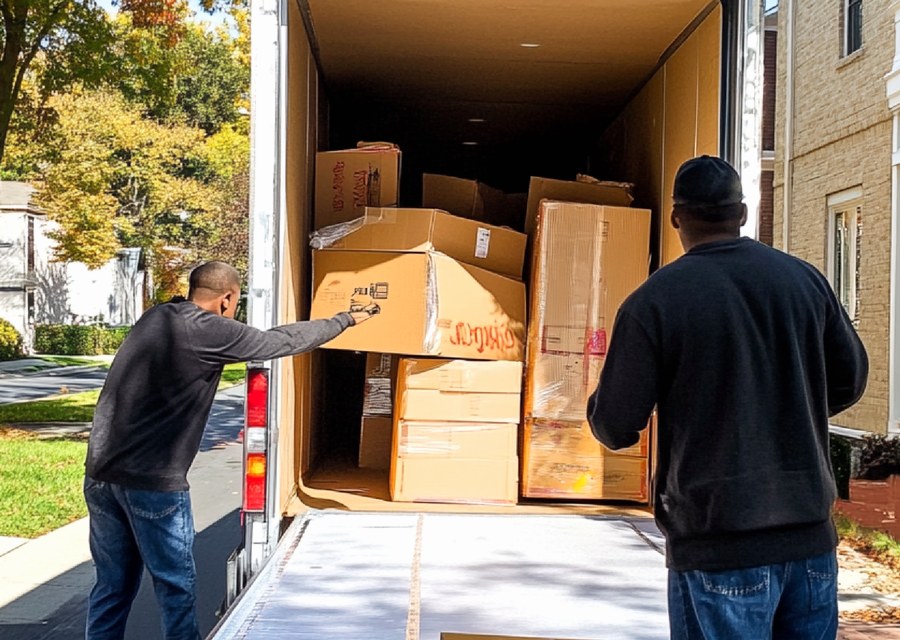 Packed moving truck ready for cross-country transport