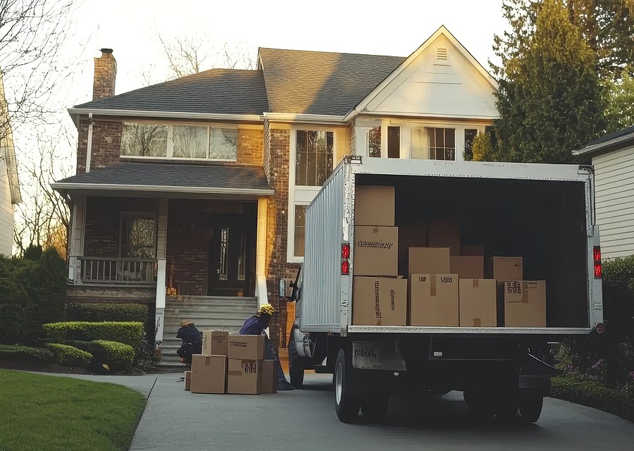 Packed moving truck ready for cross-country transport