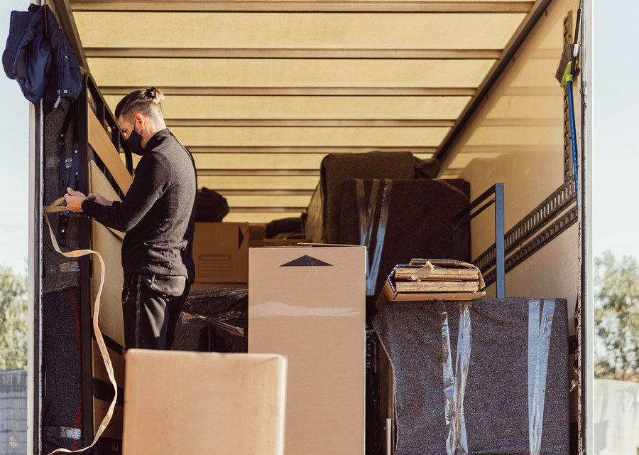 Packed moving truck ready for cross-country transport