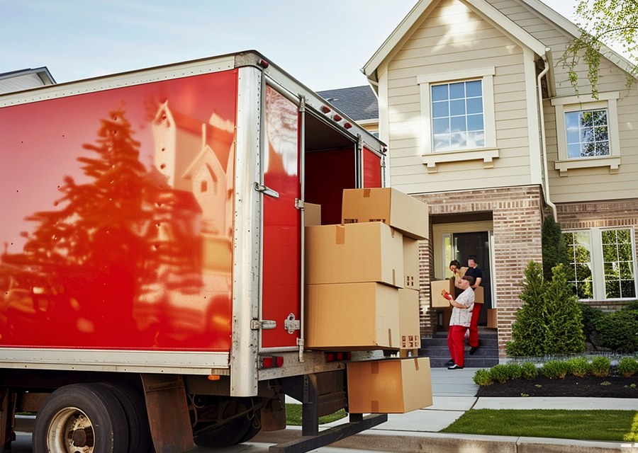 Packed moving truck ready for cross-country transport