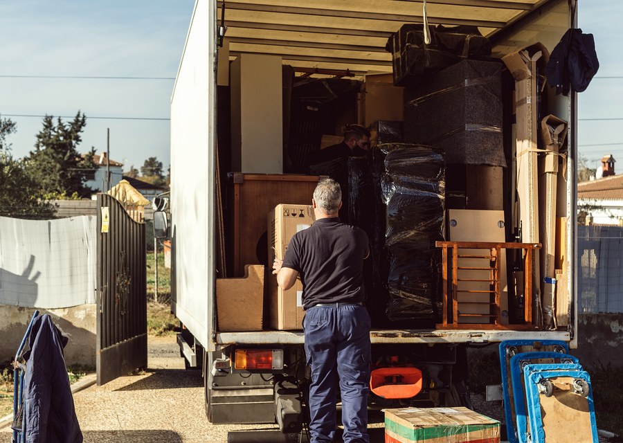 Packed moving truck ready for cross-country transport