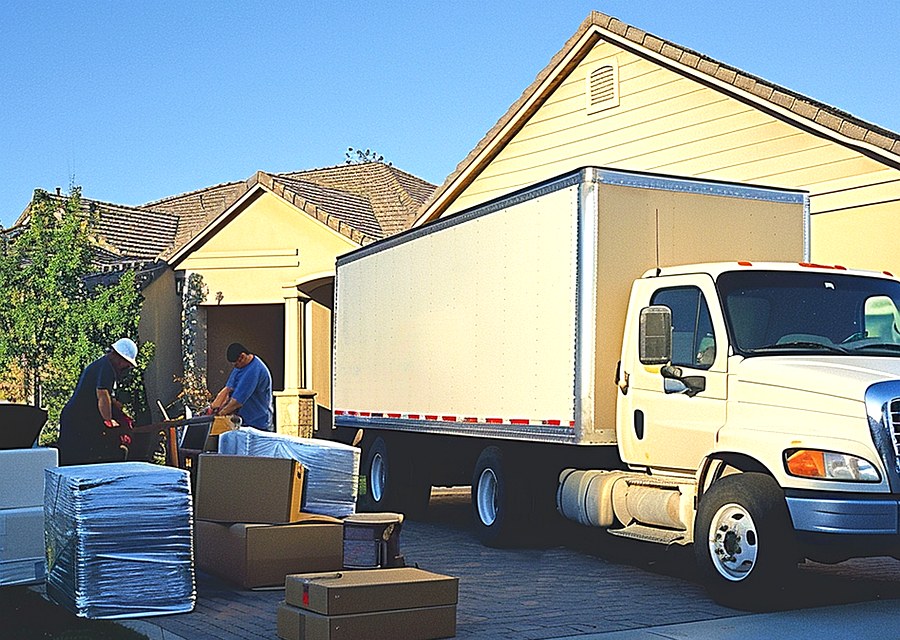 Packed moving truck ready for cross-country transport