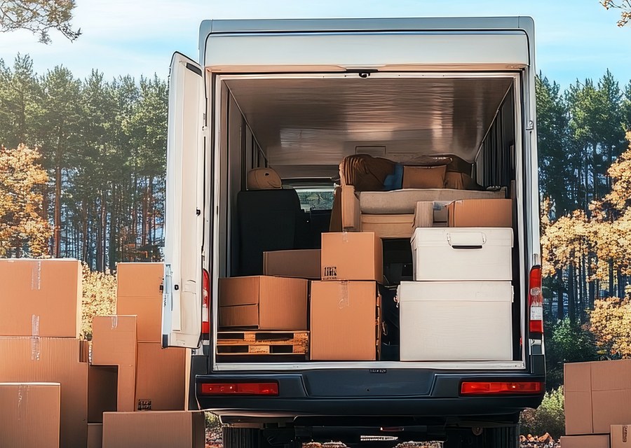 Packed moving truck ready for cross-country transport