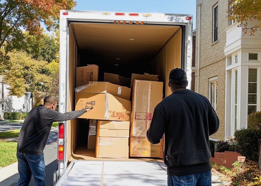 Packed moving truck ready for cross-country transport