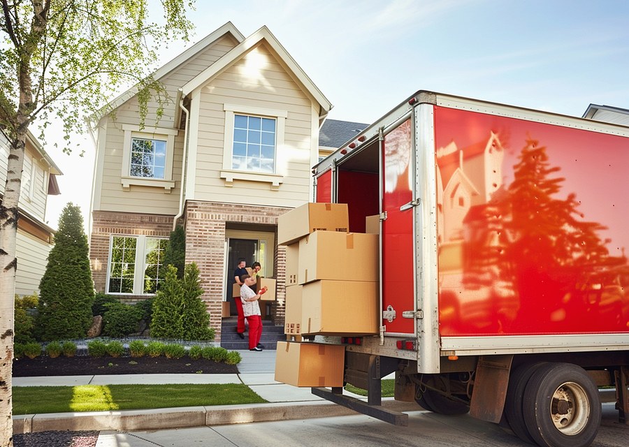 Packed moving truck ready for cross-country transport