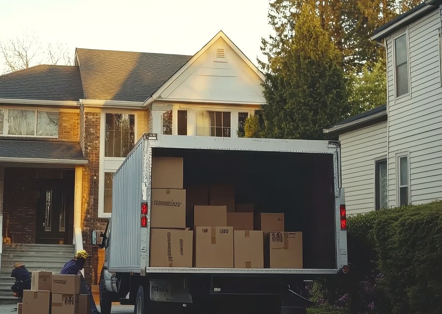 Packed moving truck ready for cross-country transport