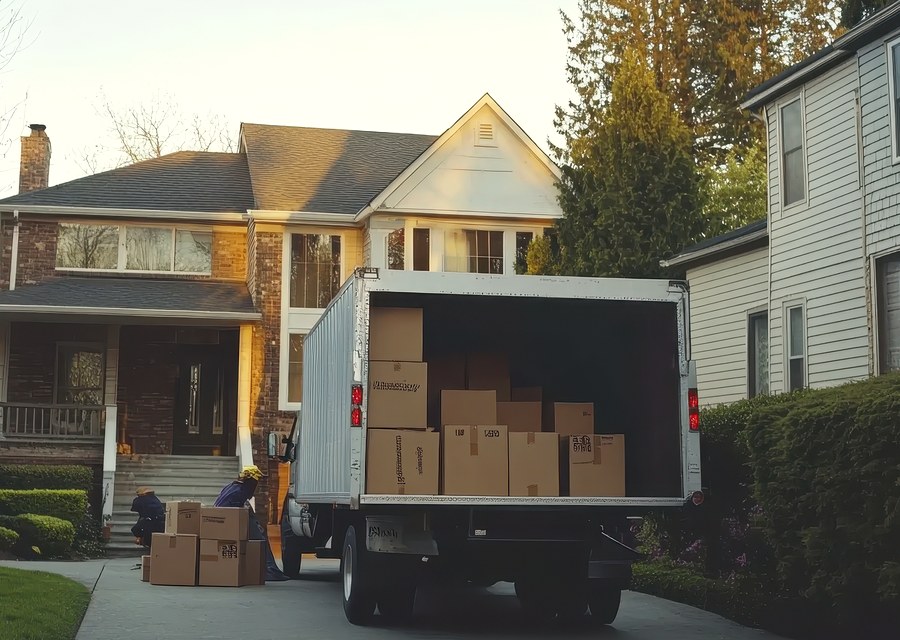 Packed moving truck ready for cross-country transport