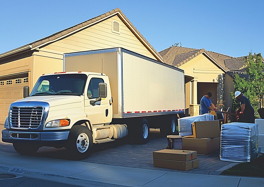 Packed moving truck ready for cross-country transport