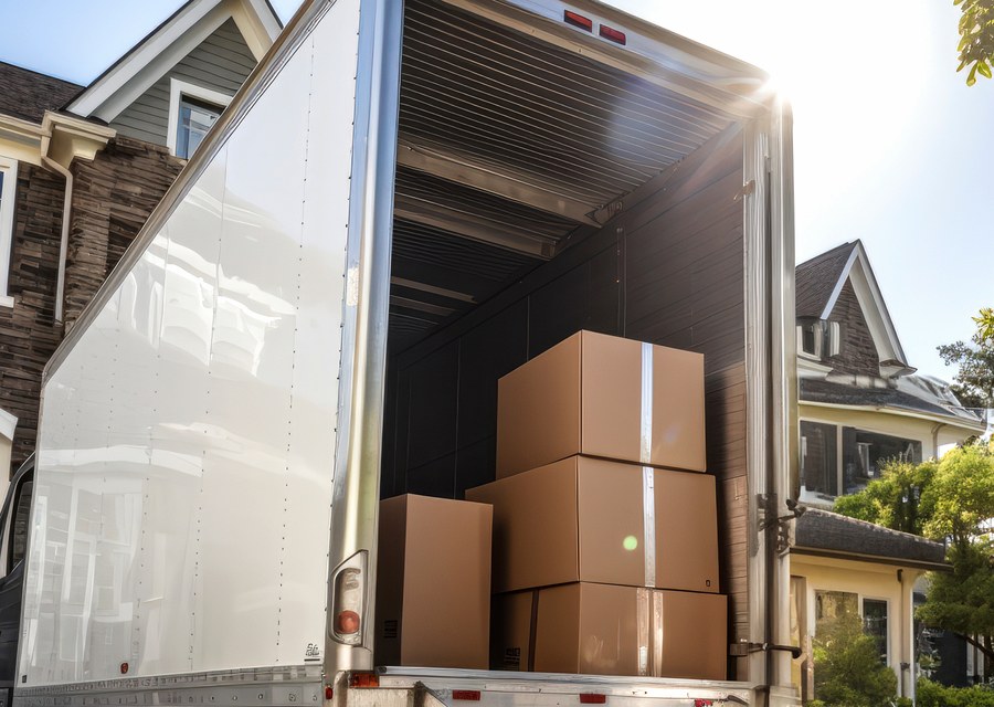 Packed moving truck ready for cross-country transport