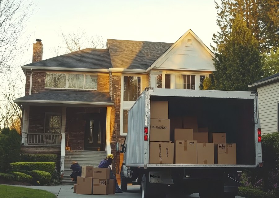 Packed moving truck ready for cross-country transport