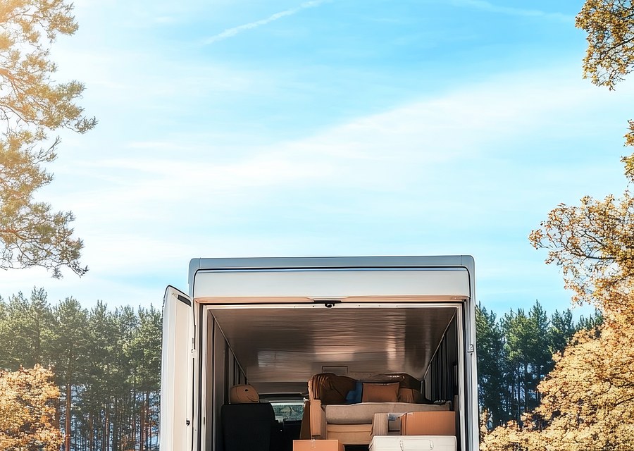 Packed moving truck ready for cross-country transport