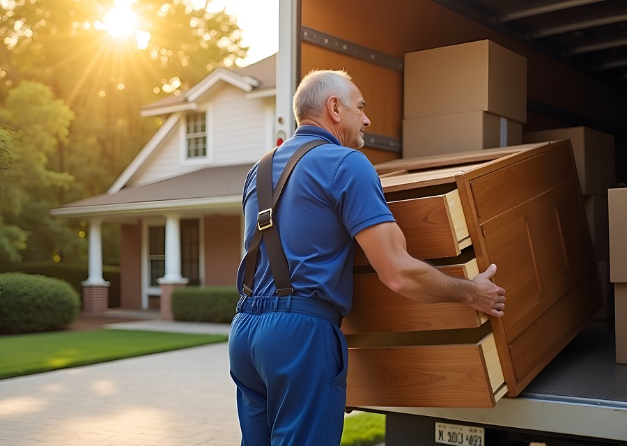 Packed moving truck ready for cross-country transport