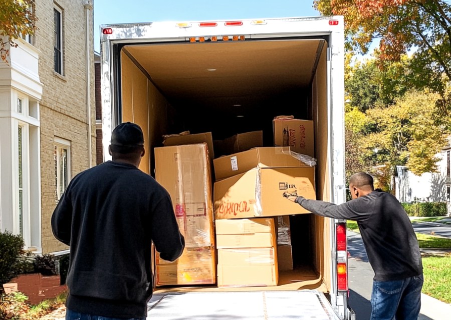 Packed moving truck ready for cross-country transport