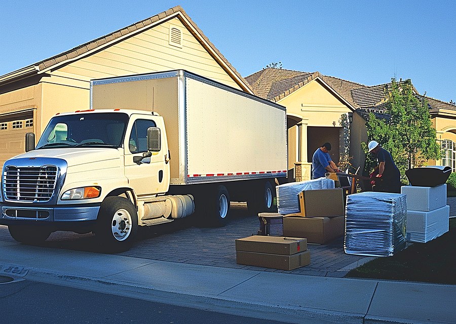 Packed moving truck ready for cross-country transport