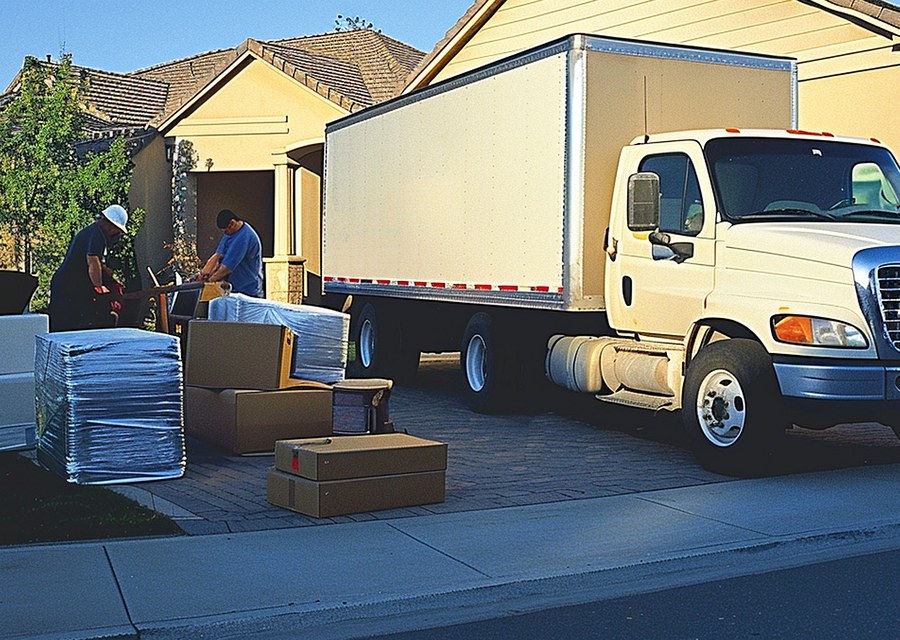 Packed moving truck ready for cross-country transport