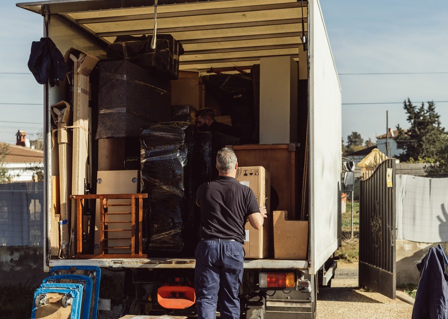 Packed moving truck ready for cross-country transport