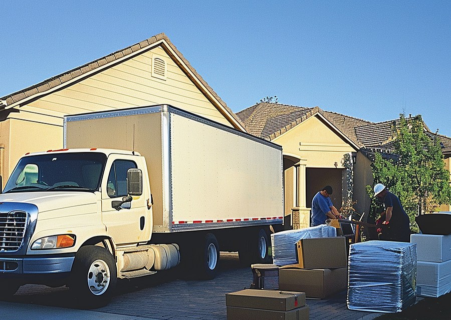 Packed moving truck ready for cross-country transport