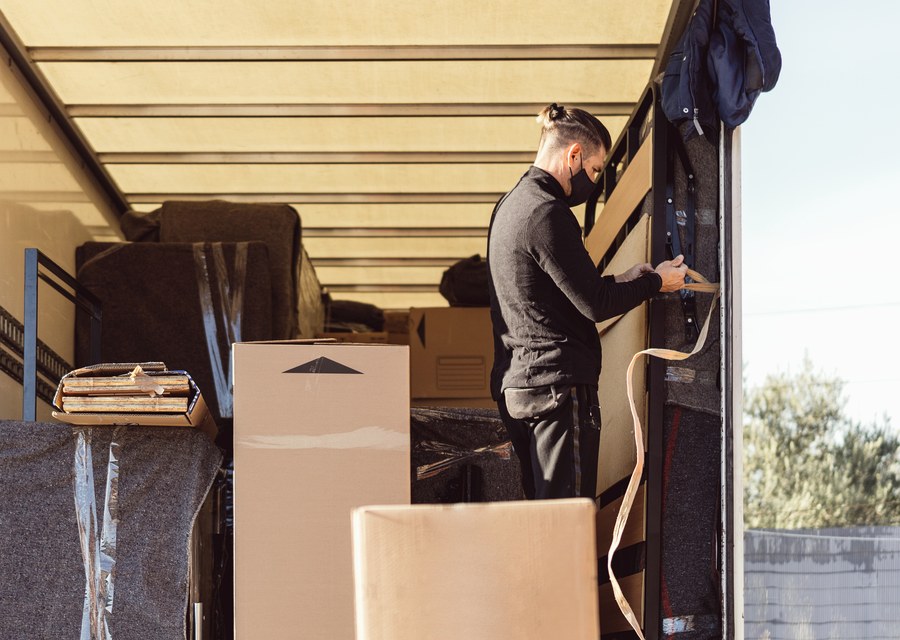 Packed moving truck ready for cross-country transport