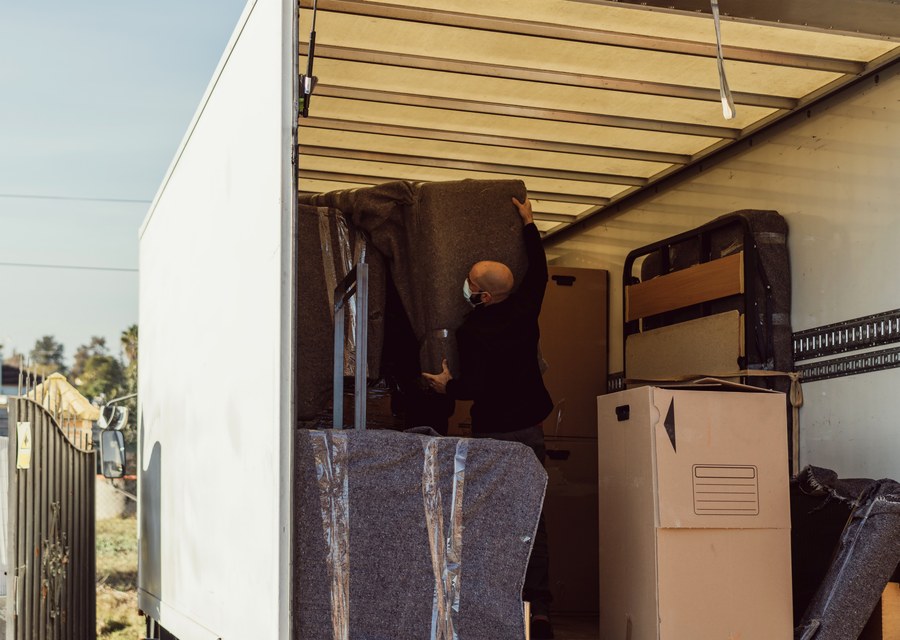 Packed moving truck ready for cross-country transport