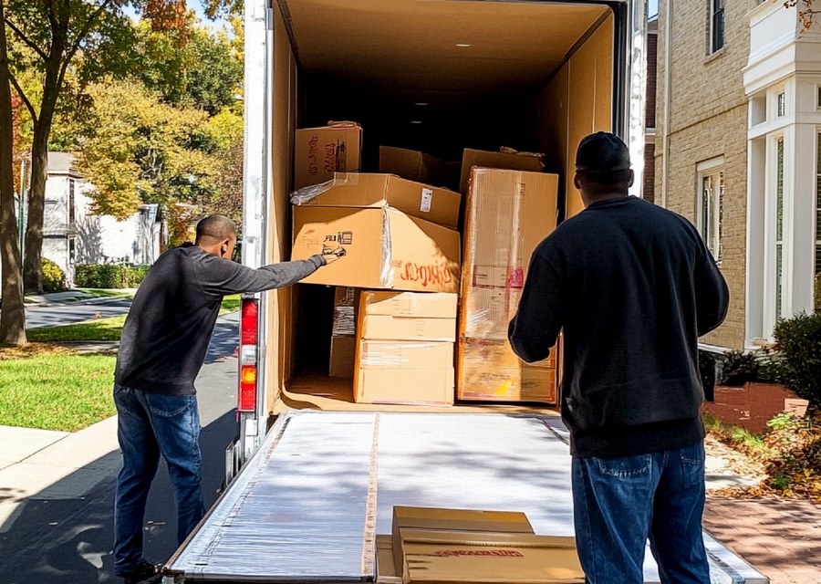 Packed moving truck ready for cross-country transport