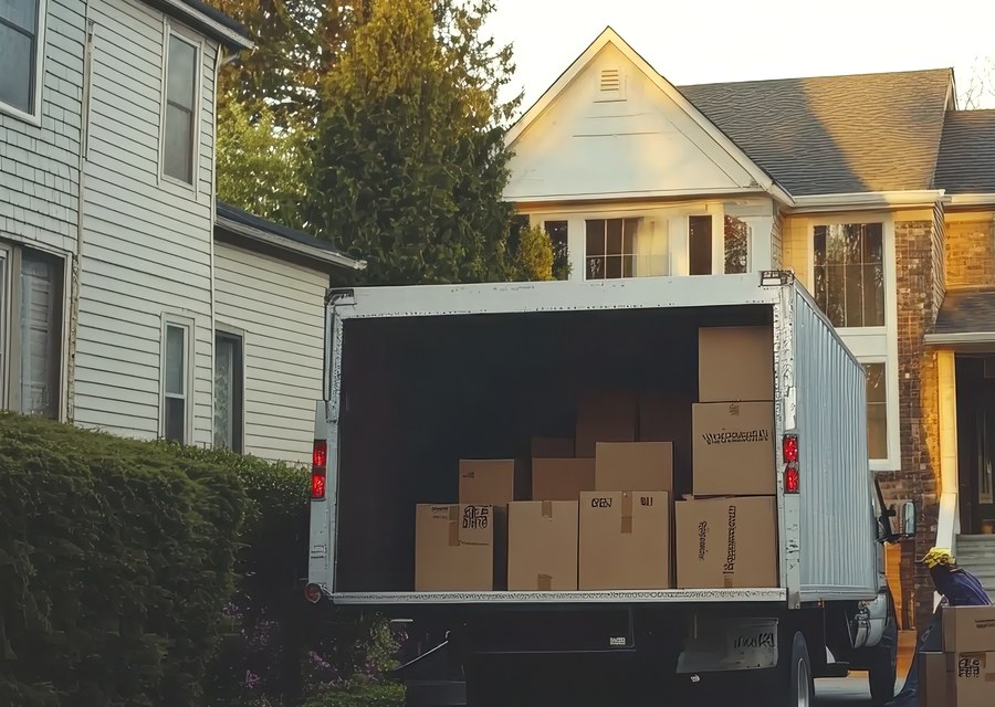 Packed moving truck ready for cross-country transport