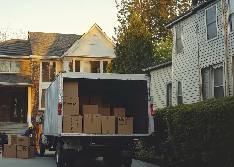 Packed moving truck ready for cross-country transport